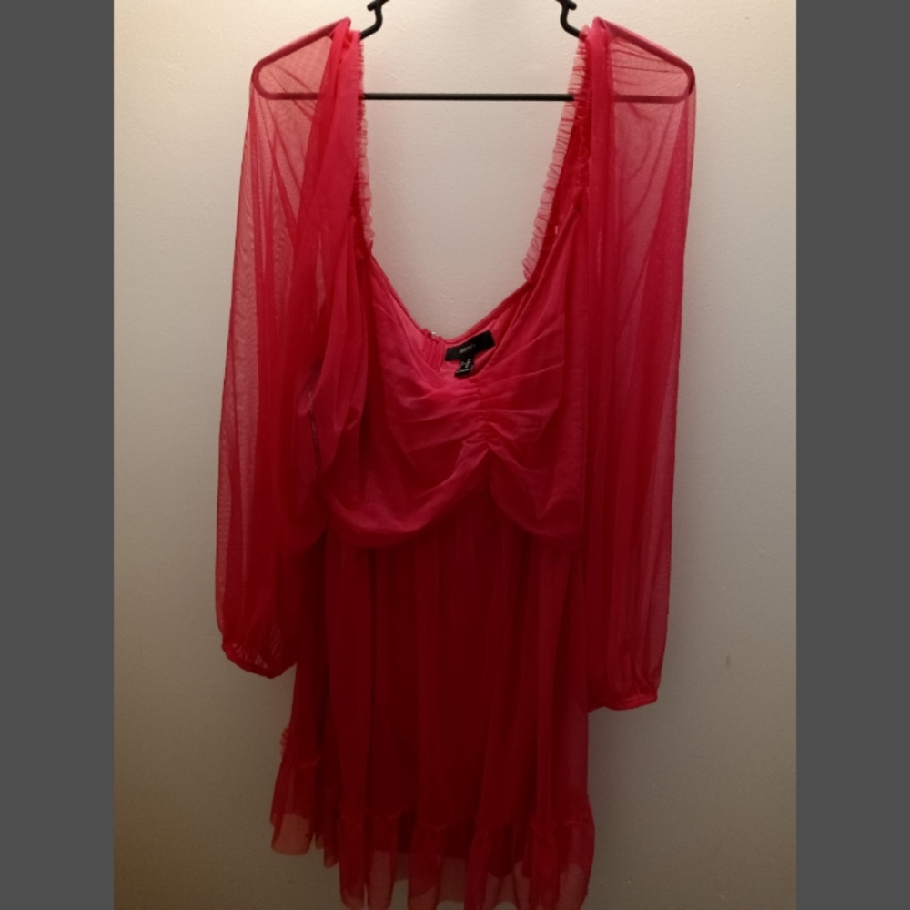Forever 21sz3x NWT hot pink mesh dress w frilly details💞🎉